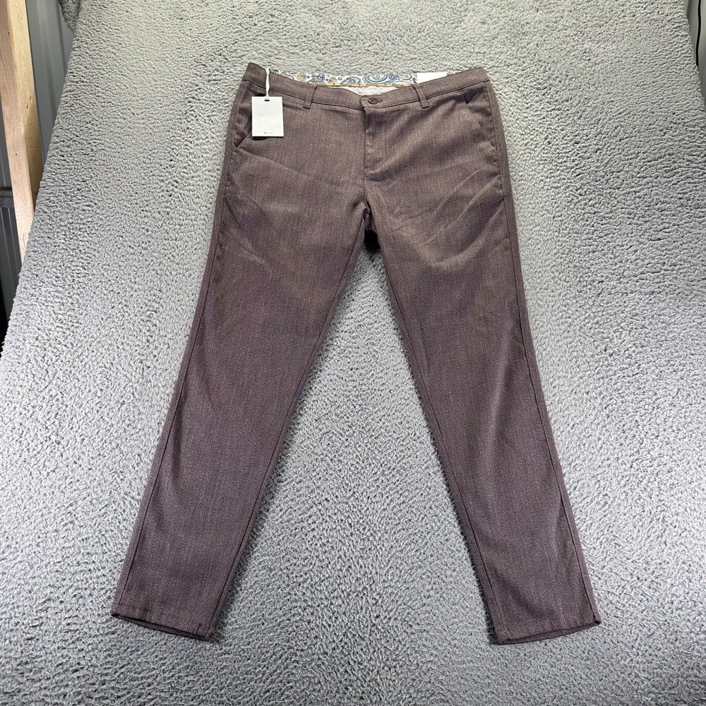 Zana Chino Pants Mens 36x30 Burgundy Cotton Polyester Stretch Slim Fit